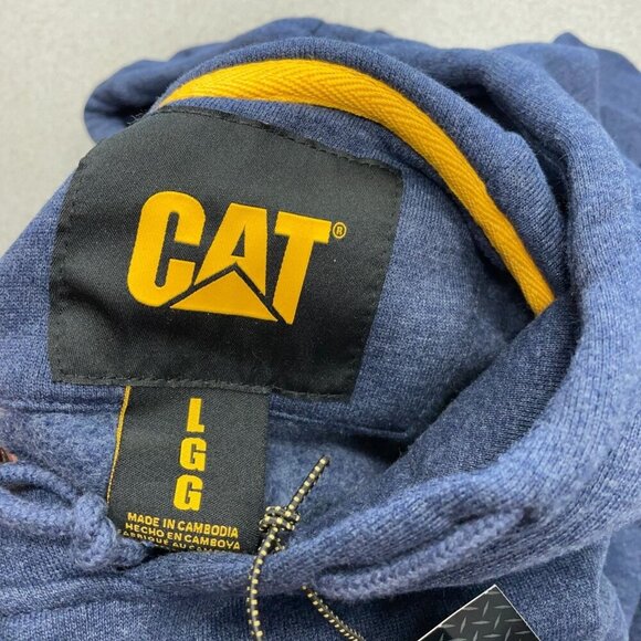 NWT CAT Mens Blue Hoodie Sweatshirt L Embroidered Logo Workwear M0115 - Picture 5 of 8